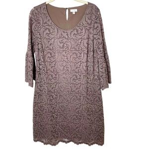 Garnet Hill Taupe Lace Bell Sleeve Dress‎ 8